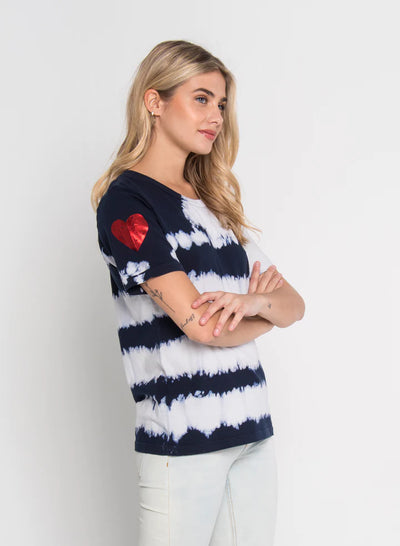 CHRLDR Tie Dye Sleeve Heart Stripe Top