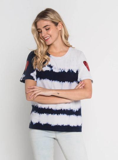 CHRLDR Tie Dye Sleeve Heart Stripe Top