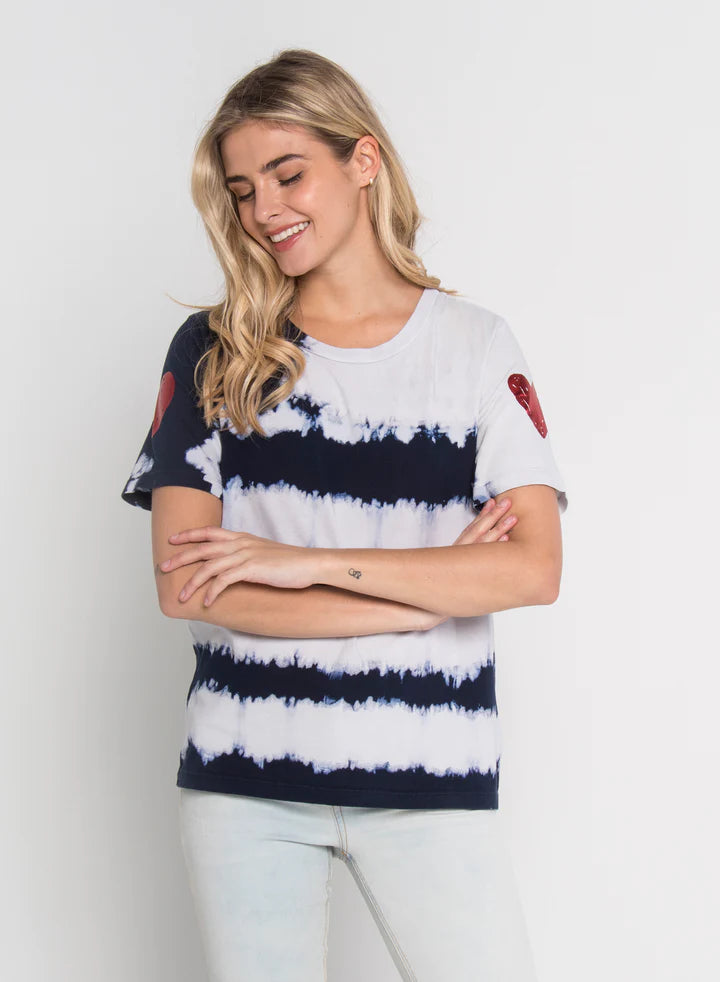 CHRLDR Tie Dye Sleeve Heart Stripe Top