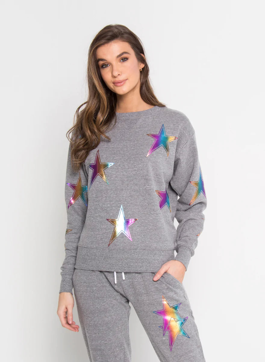 CHRLDR Asymmetrical Stars Crew Neck Sweat Top Grey