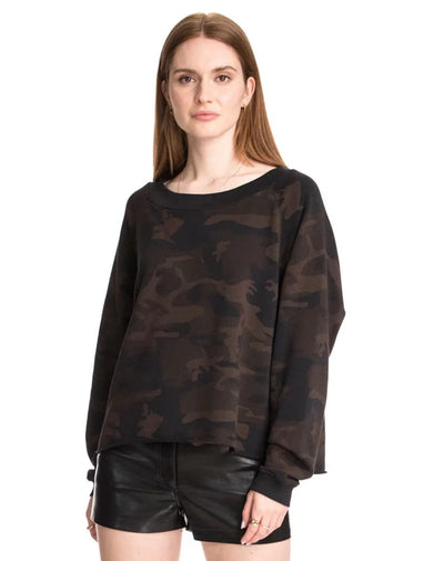 CHRLDR Anna Crop Boatneck Sweatshirt - Black Camo