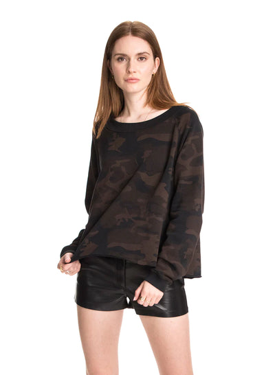 CHRLDR Anna Crop Boatneck Sweatshirt - Black Camo