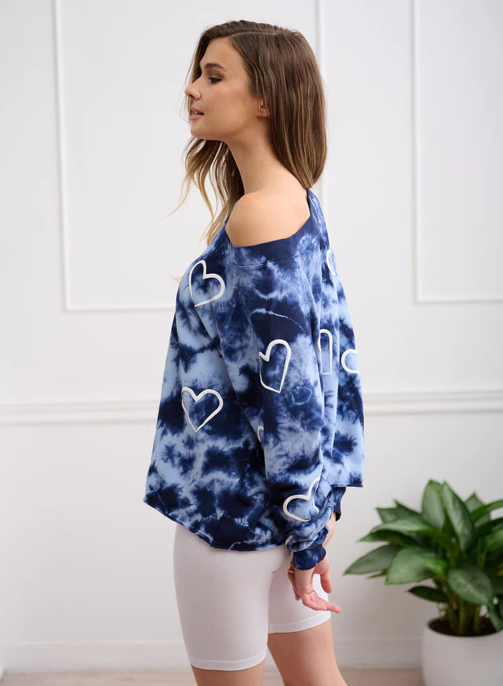 CHRLDR Angled Hearts Crop Sweatshirt-Indigo