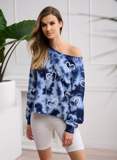 CHRLDR Angled Hearts Crop Sweatshirt-Indigo