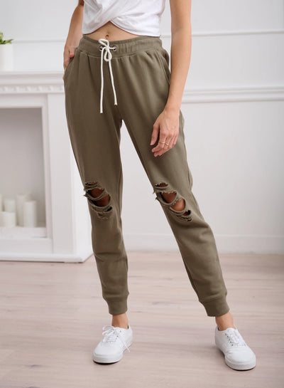 CHRLDR Shredded Tasha Flat Pocket Sweatpants-Olive