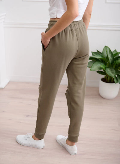 CHRLDR Shredded Tasha Flat Pocket Sweatpants-Olive