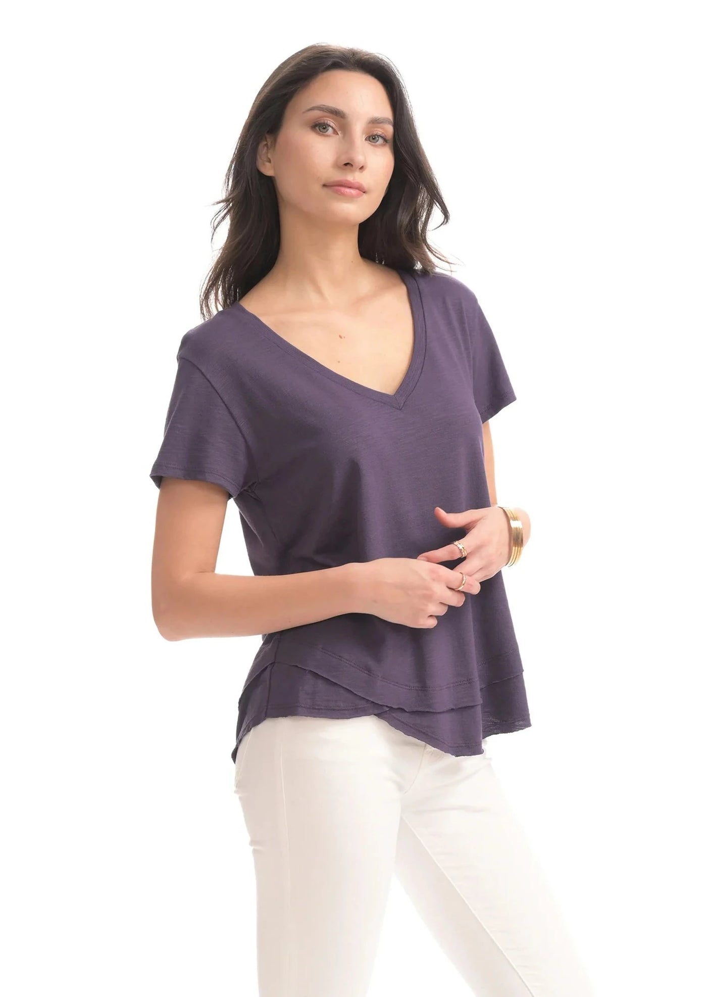 CHRLDR Ava Mock Layer V-Neck T-shirt - Deep Purple