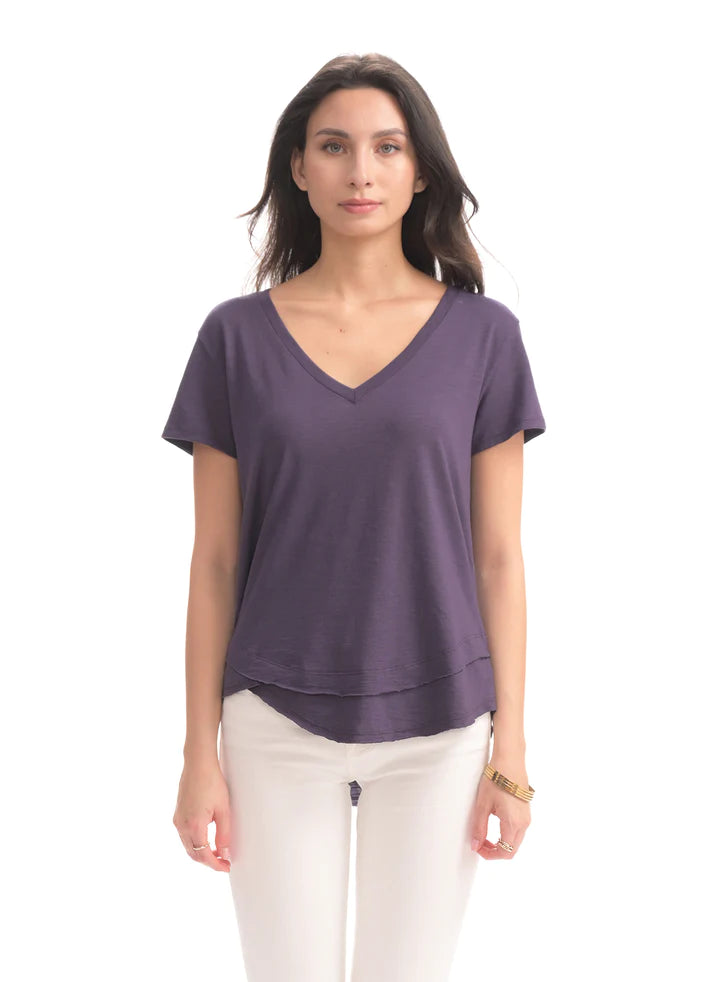 CHRLDR Ava Mock Layer V-Neck T-shirt - Deep Purple