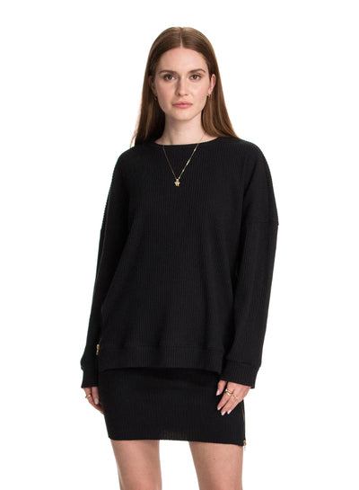 CHRLDR Evelyn Black Oversized Side Zip Sweatshirt