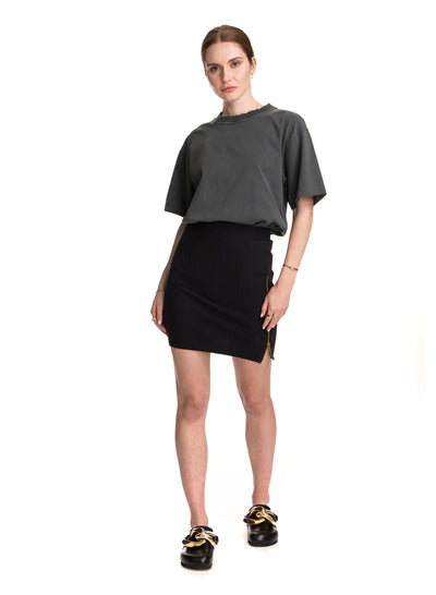 CHRLDR Sofia Black Side Zip Rib Skirt