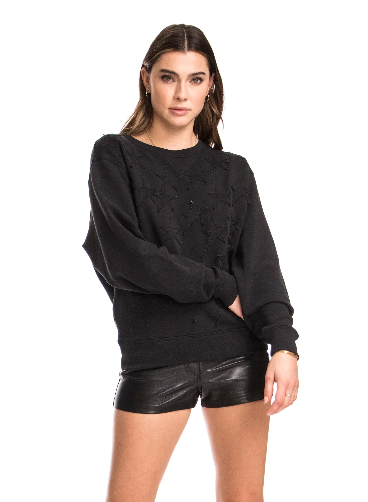 CHRLDR Black Star Patches Crew Neck Sweatshirt