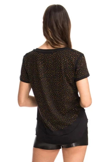 CHRLDR All Over Studs Mock Layer V Neck T-shirt - Black