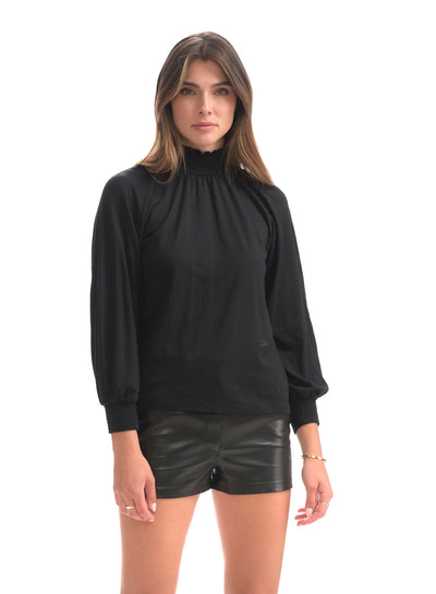 CHRLDR Radha Smocked Neck L/S Shirt - Black