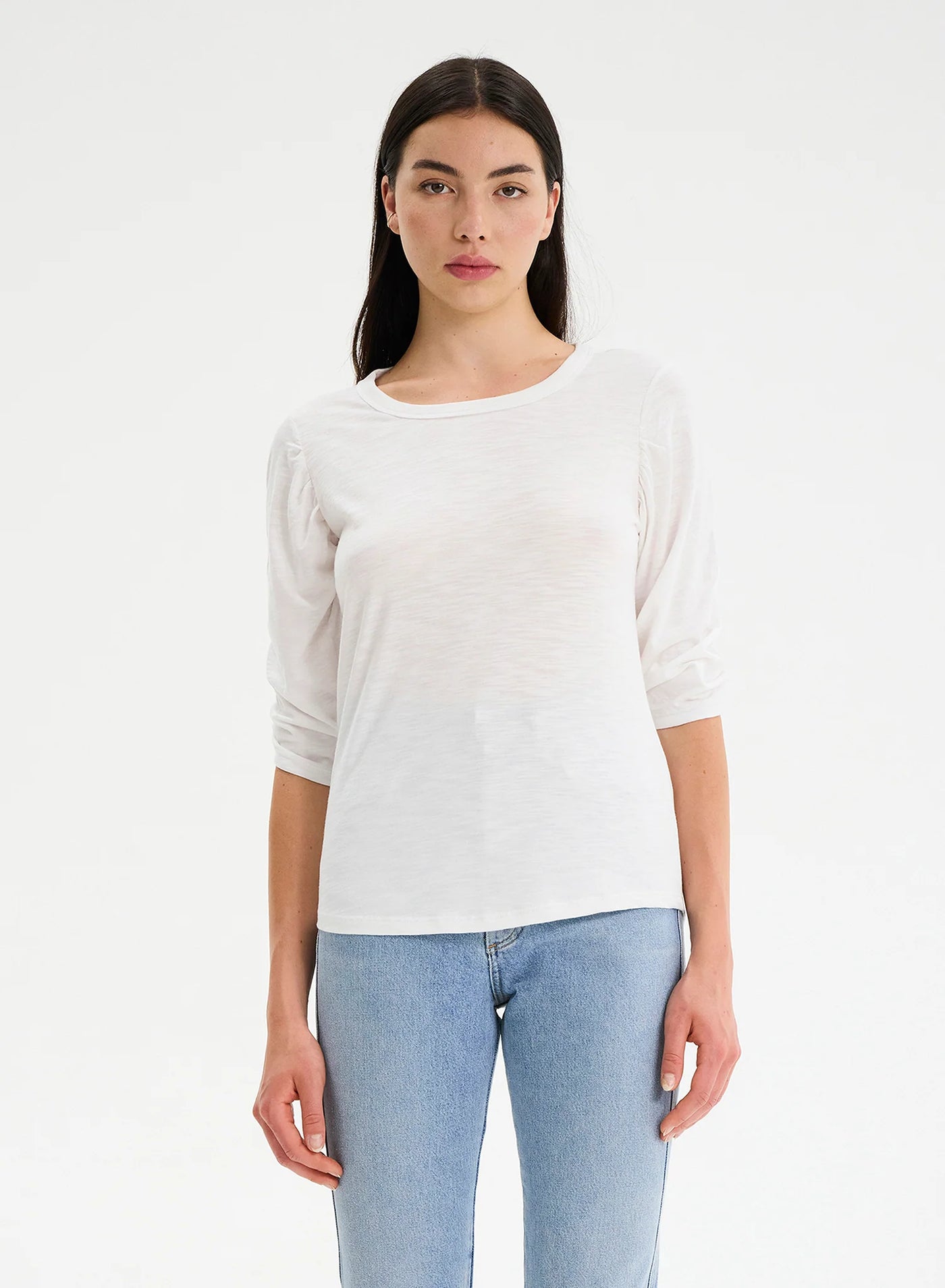 CHRLDR Kristina Ruched Sleeve T-shirt - White
