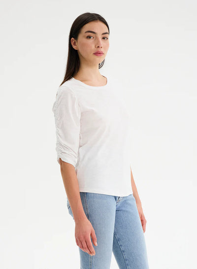 CHRLDR Kristina Ruched Sleeve T-shirt - White