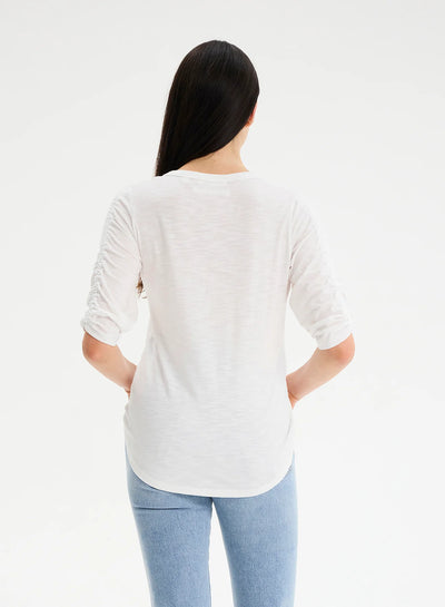 CHRLDR Kristina Ruched Sleeve T-shirt - White