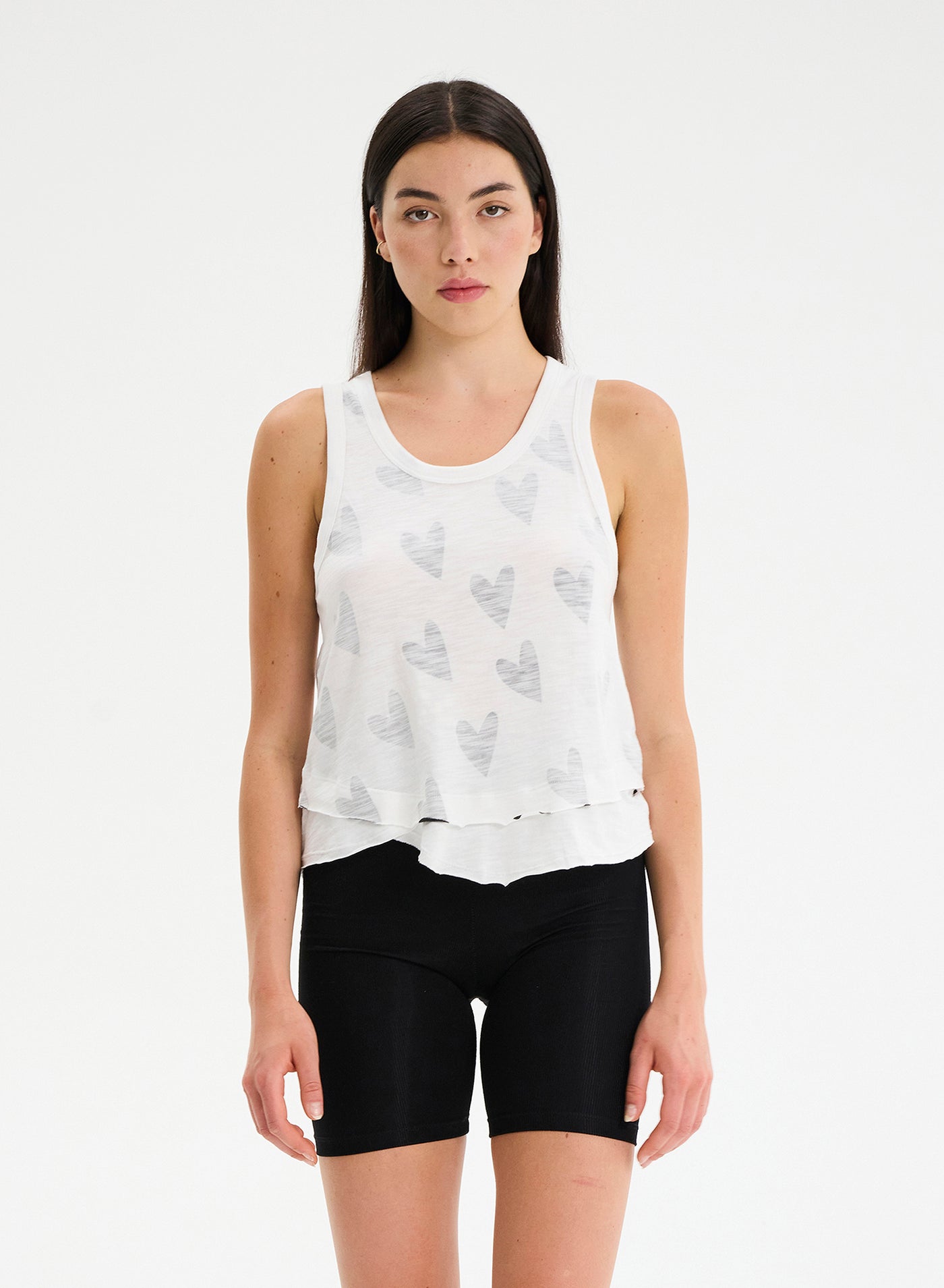 CHRLDR Doodle Hearts Ava Mock Layer Tank Top - White