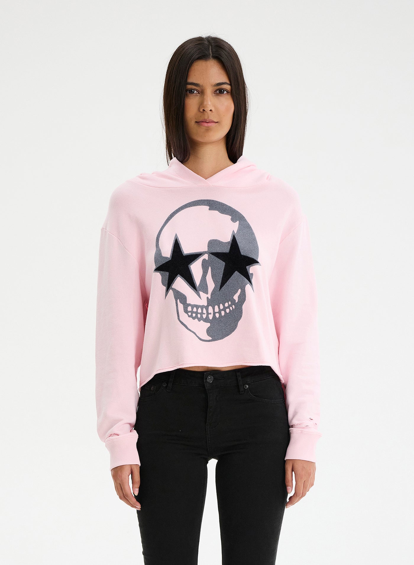 CHRLDR Skull Star Cutout Pullover Hoodie - Candy Pink