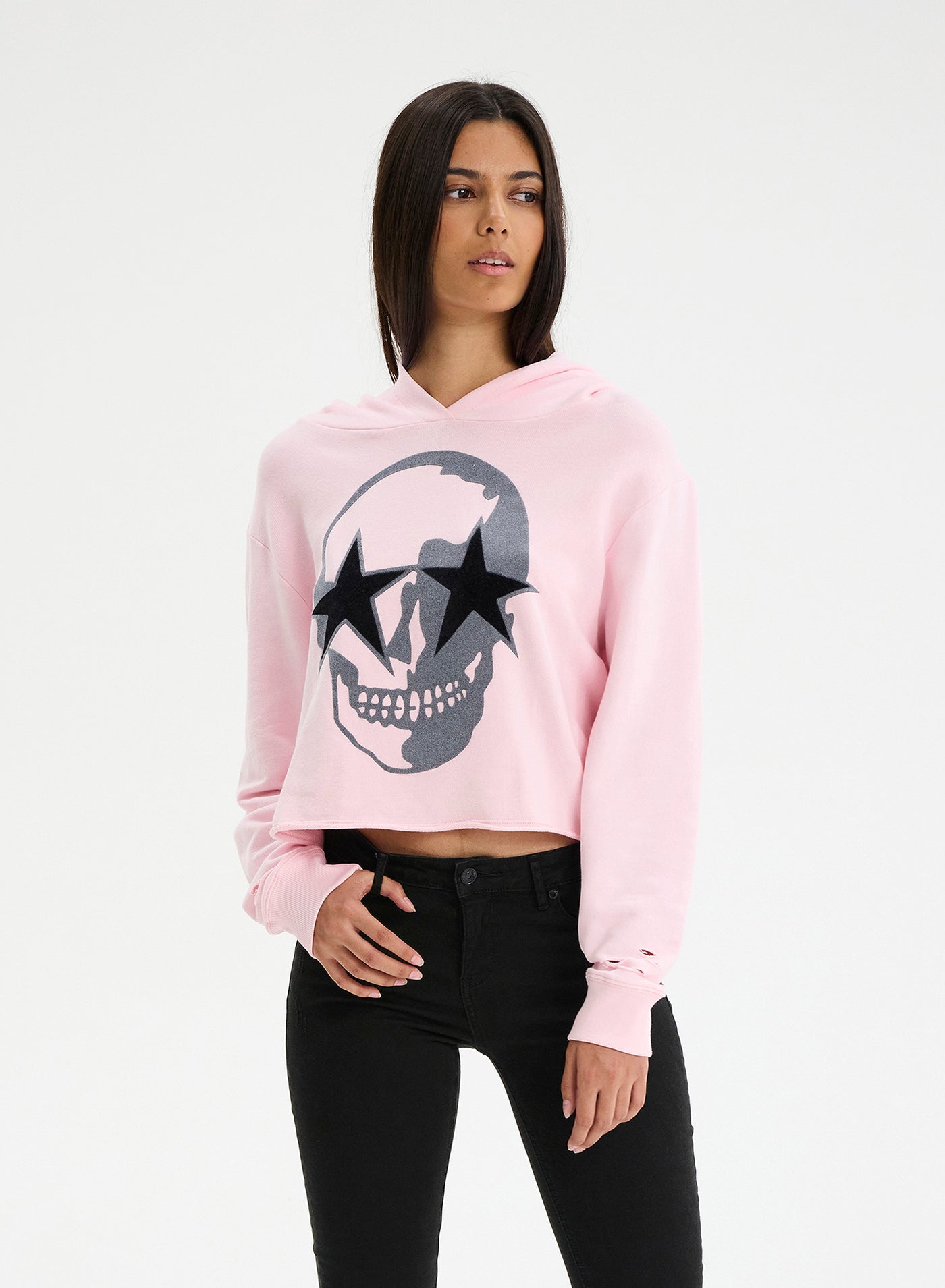 CHRLDR Skull Star Cutout Pullover Hoodie - Candy Pink