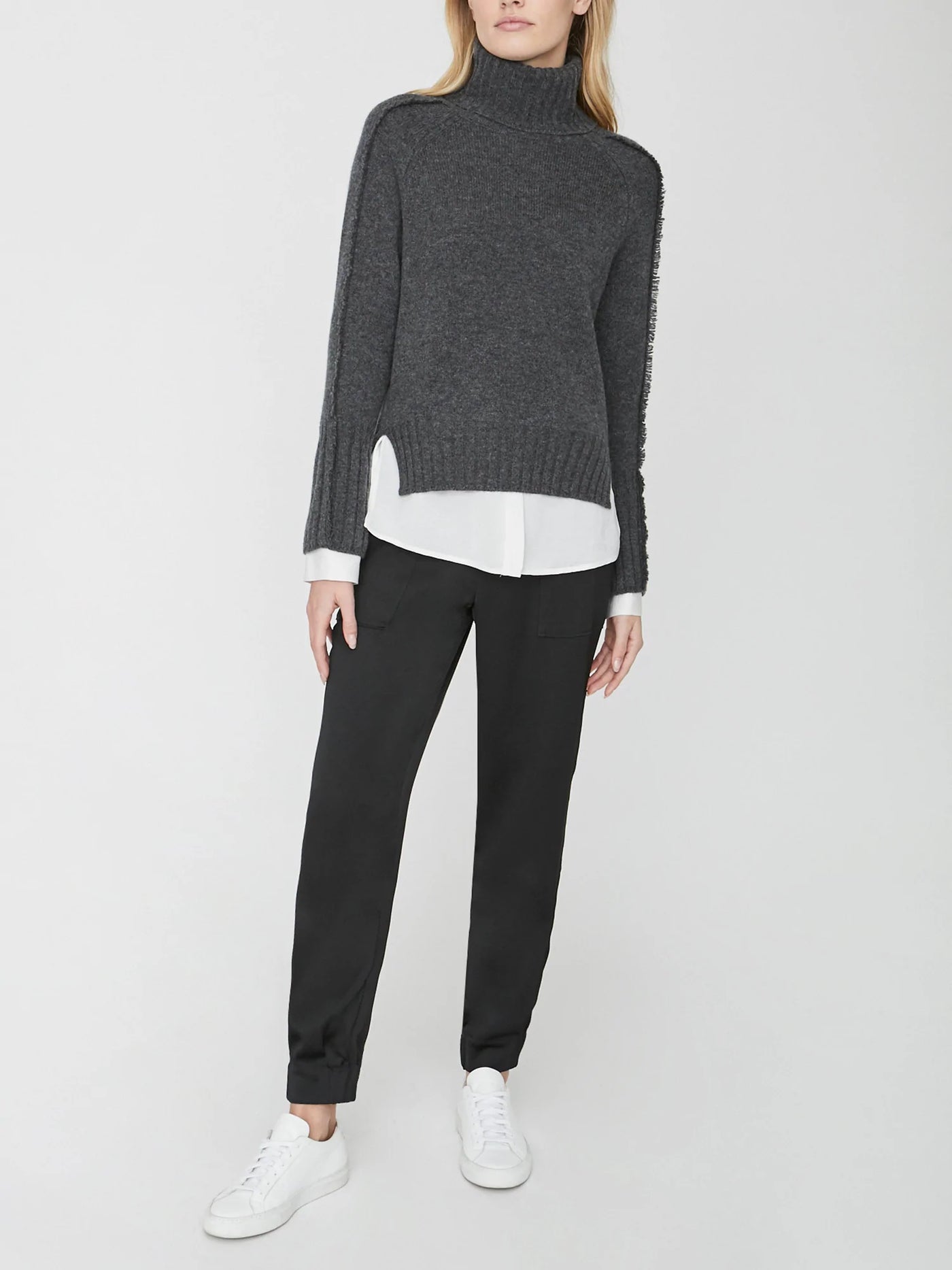 Brochu Walker Jolie Fringe Layered Top - Charcoal/White