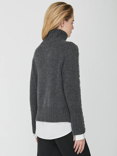 Brochu Walker Jolie Fringe Layered Top - Charcoal/White