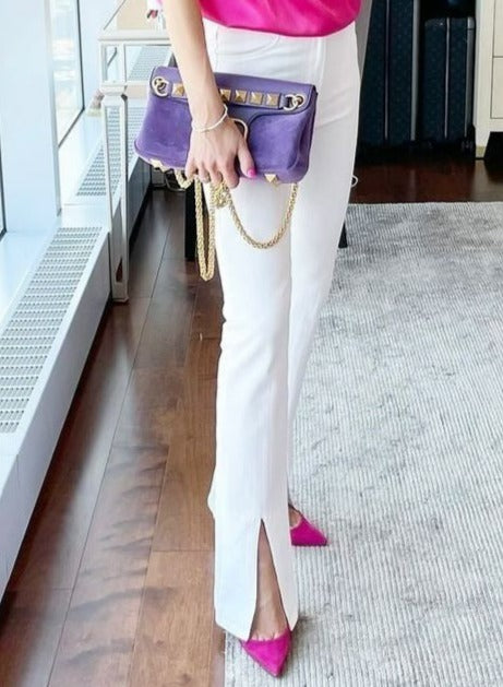 JBD Flare Denim w Front Slit - White