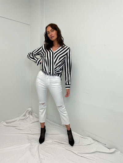 VENTI Striped Long Sleeve Blouse - Black
