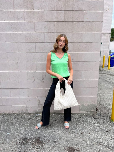Woven Criss Cross Oversized Bag - White