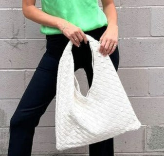 Woven Criss Cross Oversized Bag - White