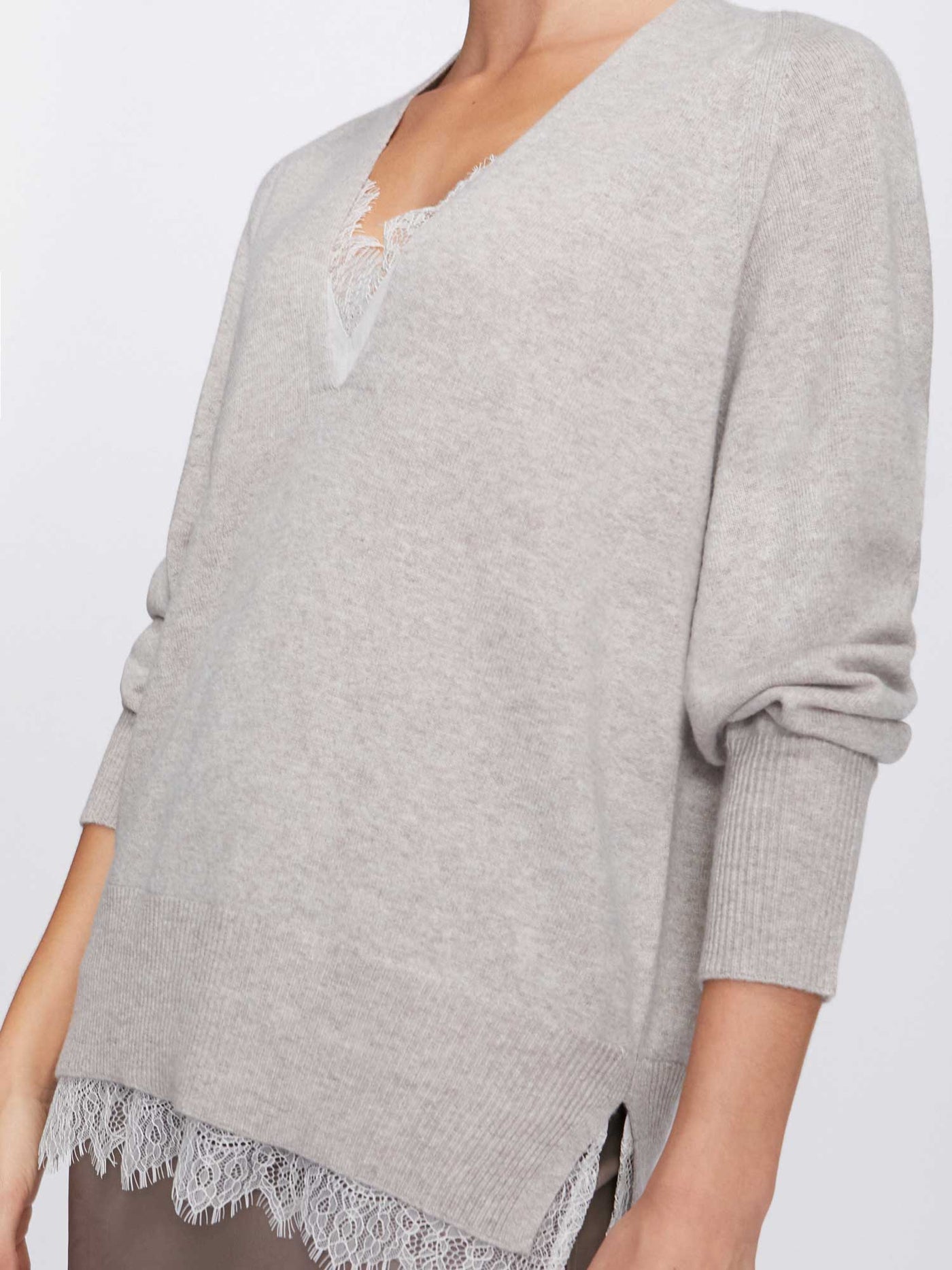Brochu Walker Beige Lace Vee Layered Looker Top