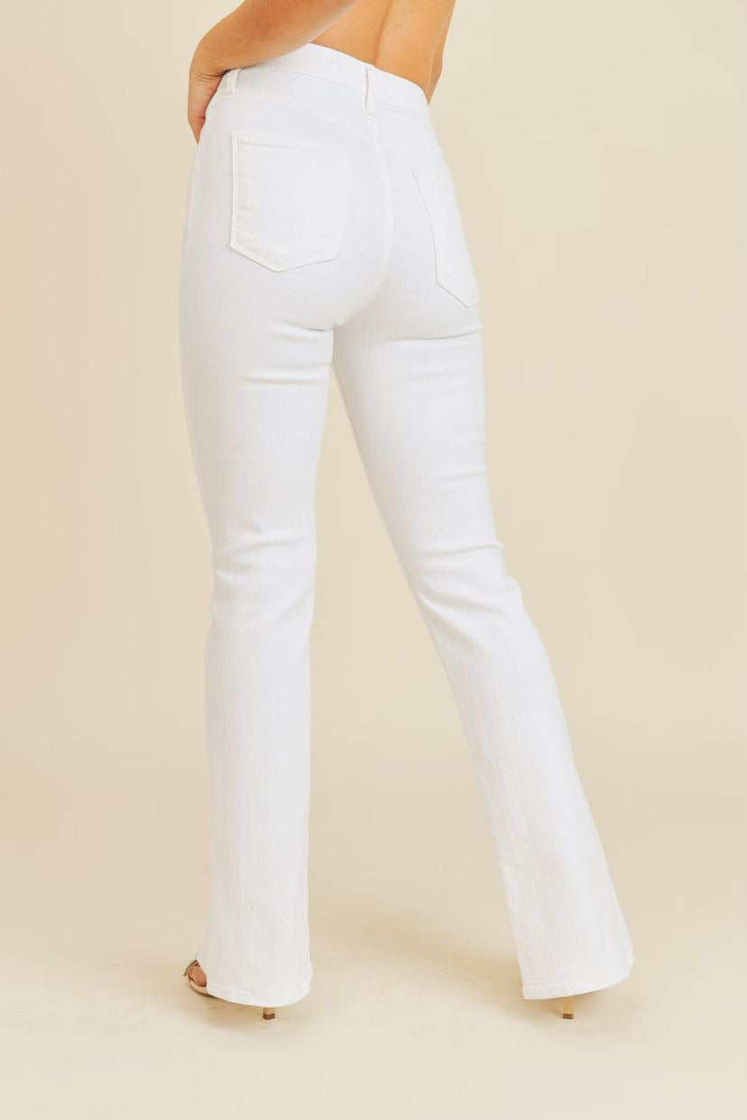 JBD Flare Denim w Front Slit - White
