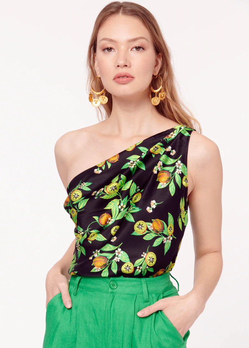CAMI Darby One Shoulder Silk Bodysuit - Kiwi