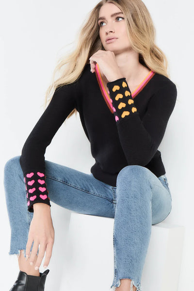 Lisa Todd “Cuff Bluff” Black Sweater w/ Colourful Collar