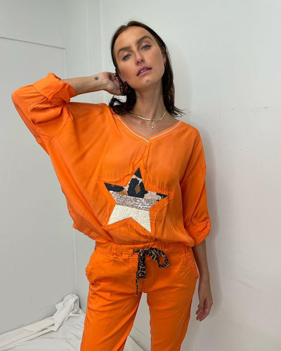 MINI V-neck Long Sleeve Star Top - Orange