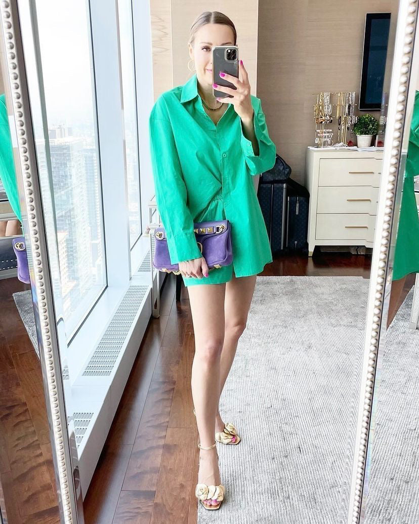 THE PINK DOOR Oversized Short and Top Set - Green