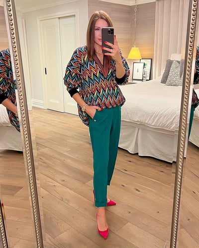 The Pink Door Colourful Neon Zig Zag V-neck Sweater