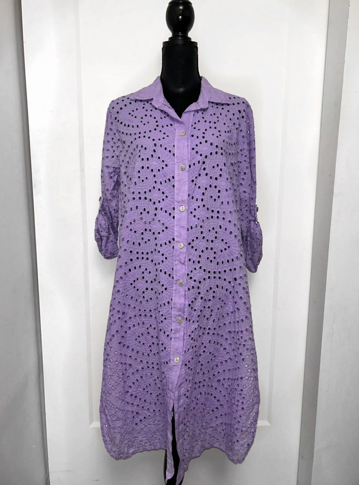 The Pink Door Eyelet Shirt Dress - Lavender