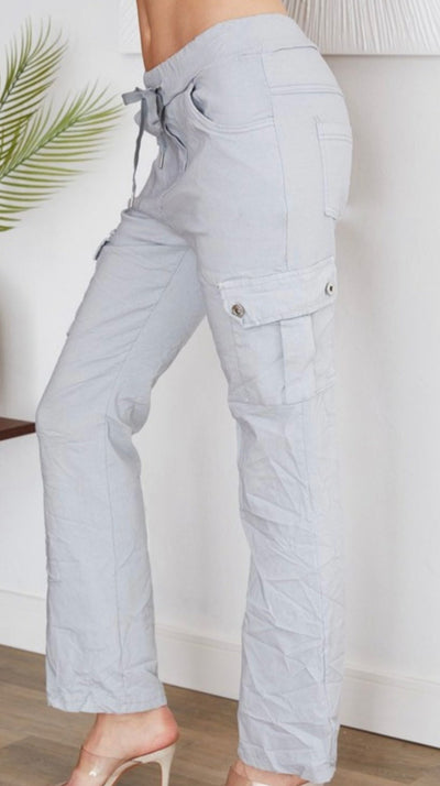 The Pink Door Straight Leg Cargo Joggers - Grey