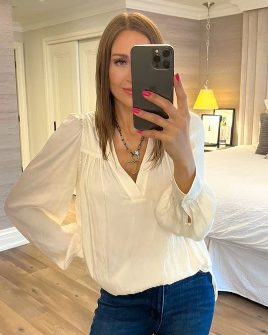 Zadig & Voltaire Telia Satin V Neck Blouse - Cream