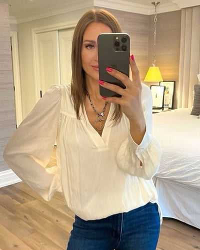 Zadig & Voltaire Telia Satin V Neck Blouse - Cream