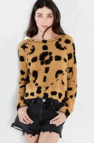 Lisa Todd “Hazy Daze” Mustard Honey Animal Print Sweater