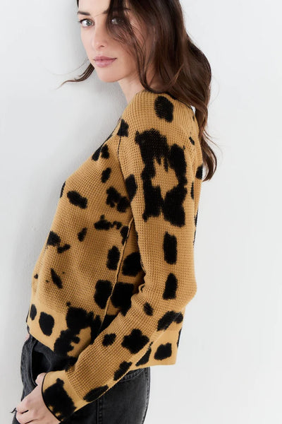 Lisa Todd “Hazy Daze” Mustard Honey Animal Print Sweater