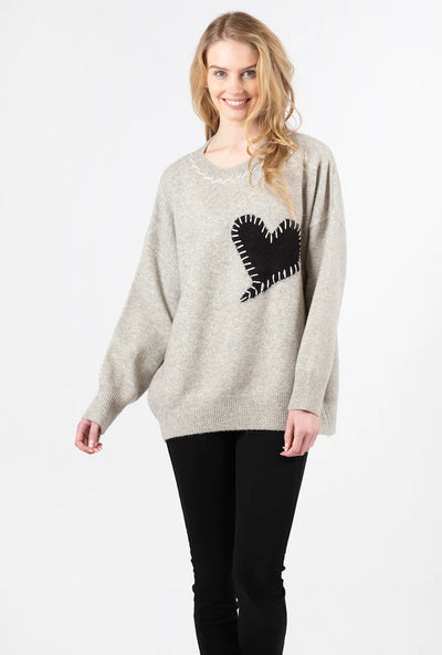 Lyla & Luxe Sweater w/ Heart Patch - Grey
