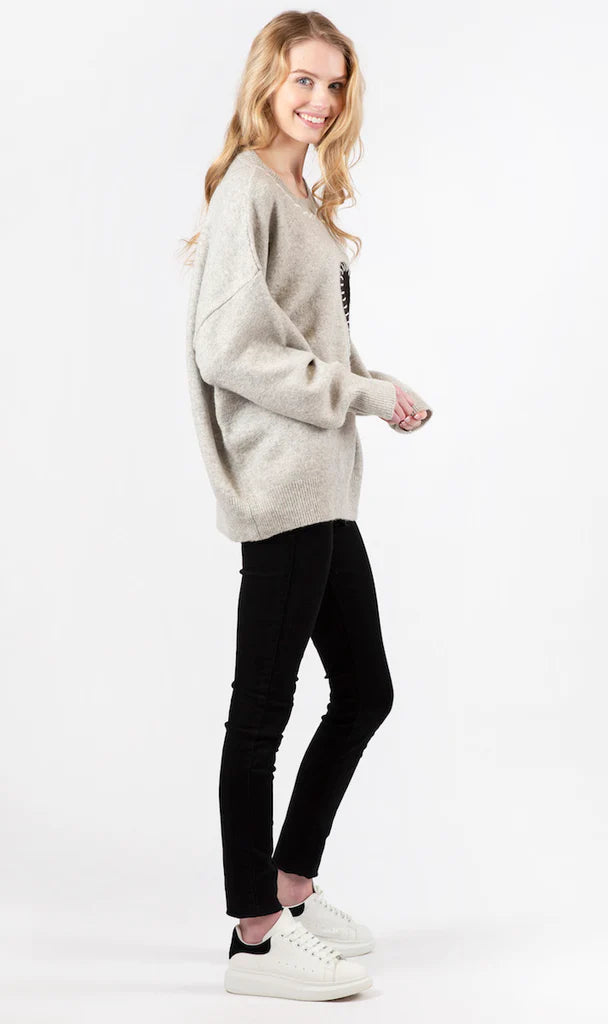 Lyla & Luxe Sweater w/ Heart Patch - Grey
