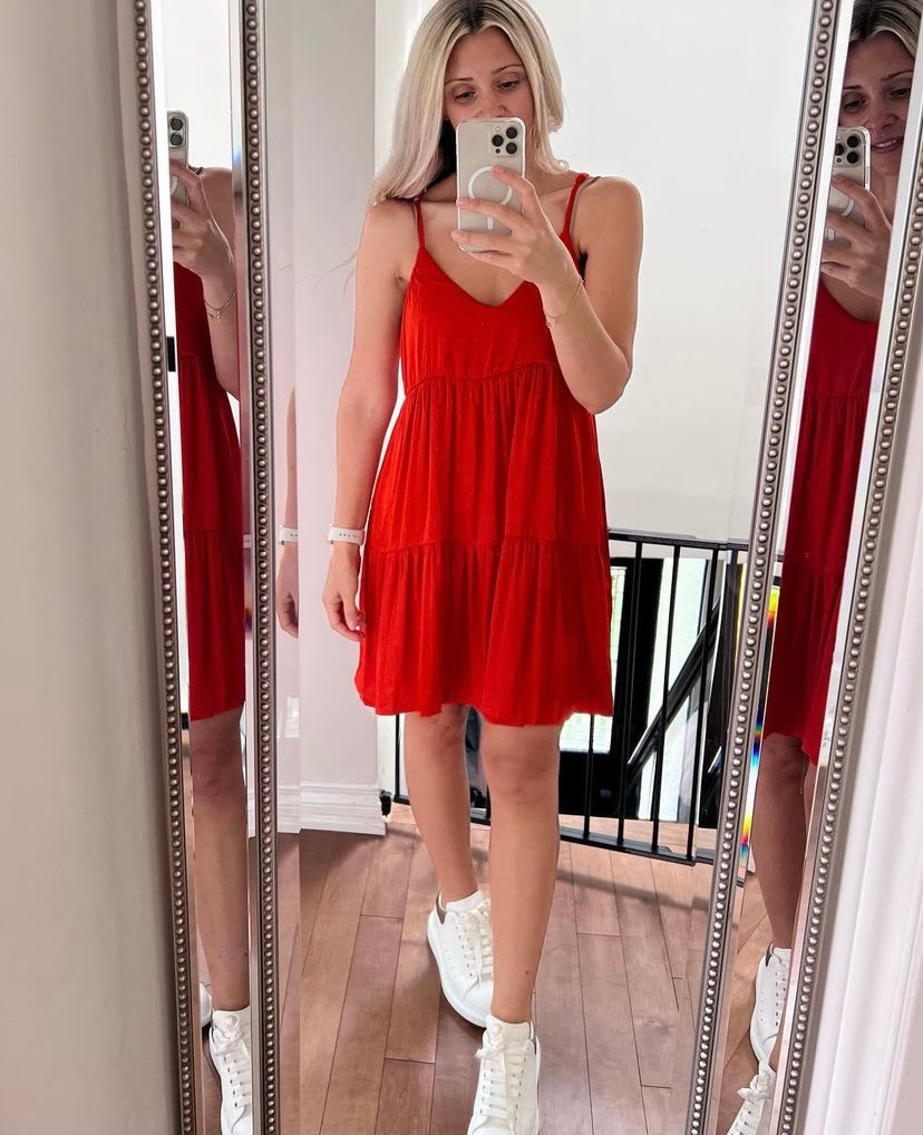Millibon Silky Tiered Dress - Burnt Orange