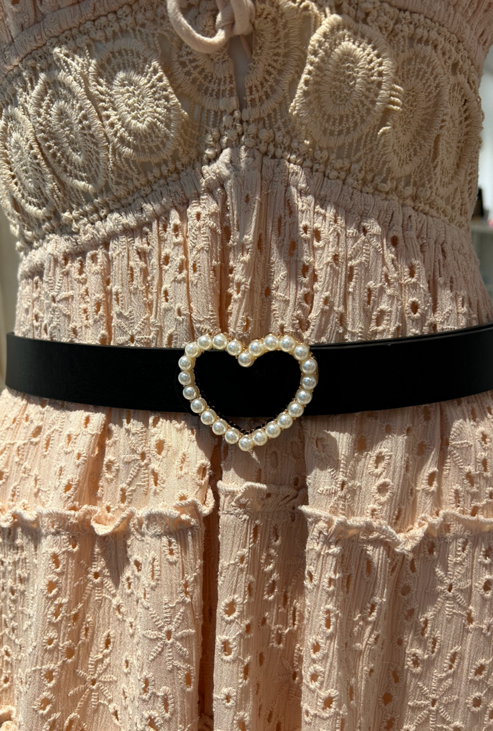 Gold Heart Belt w/ Pearl Detail - Black