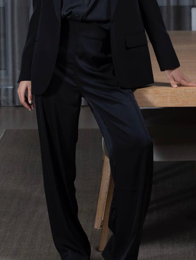 The Pink Door Victoria Black Satin Wide Leg Pant