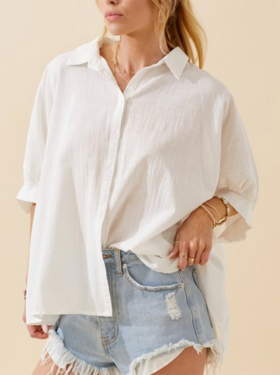 The Pink Door Oversized S/S Shirt - White