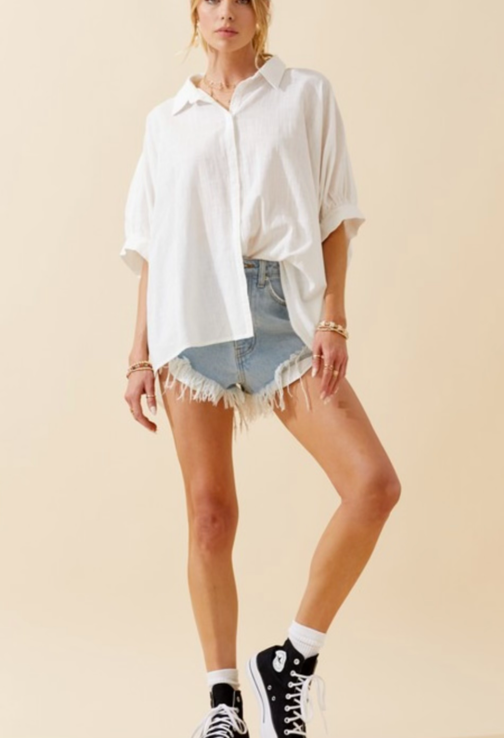 The Pink Door Oversized S/S Shirt - White