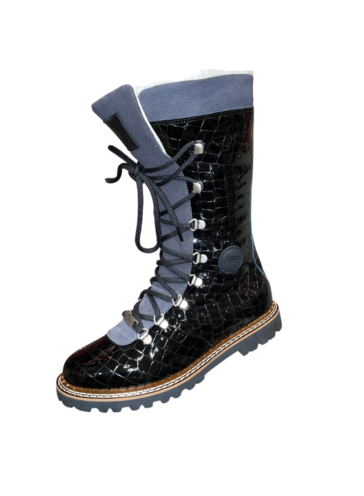 Ammann Malix Tall Black Lined Croc Leather Boots